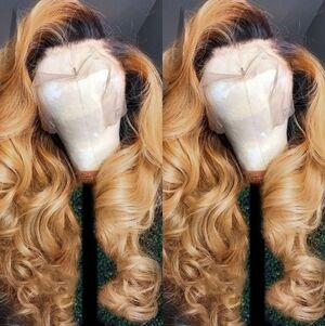 200% density 13x6 Honey Blonde Lace Frontal Wig Human Hair Body Wave 26 inches